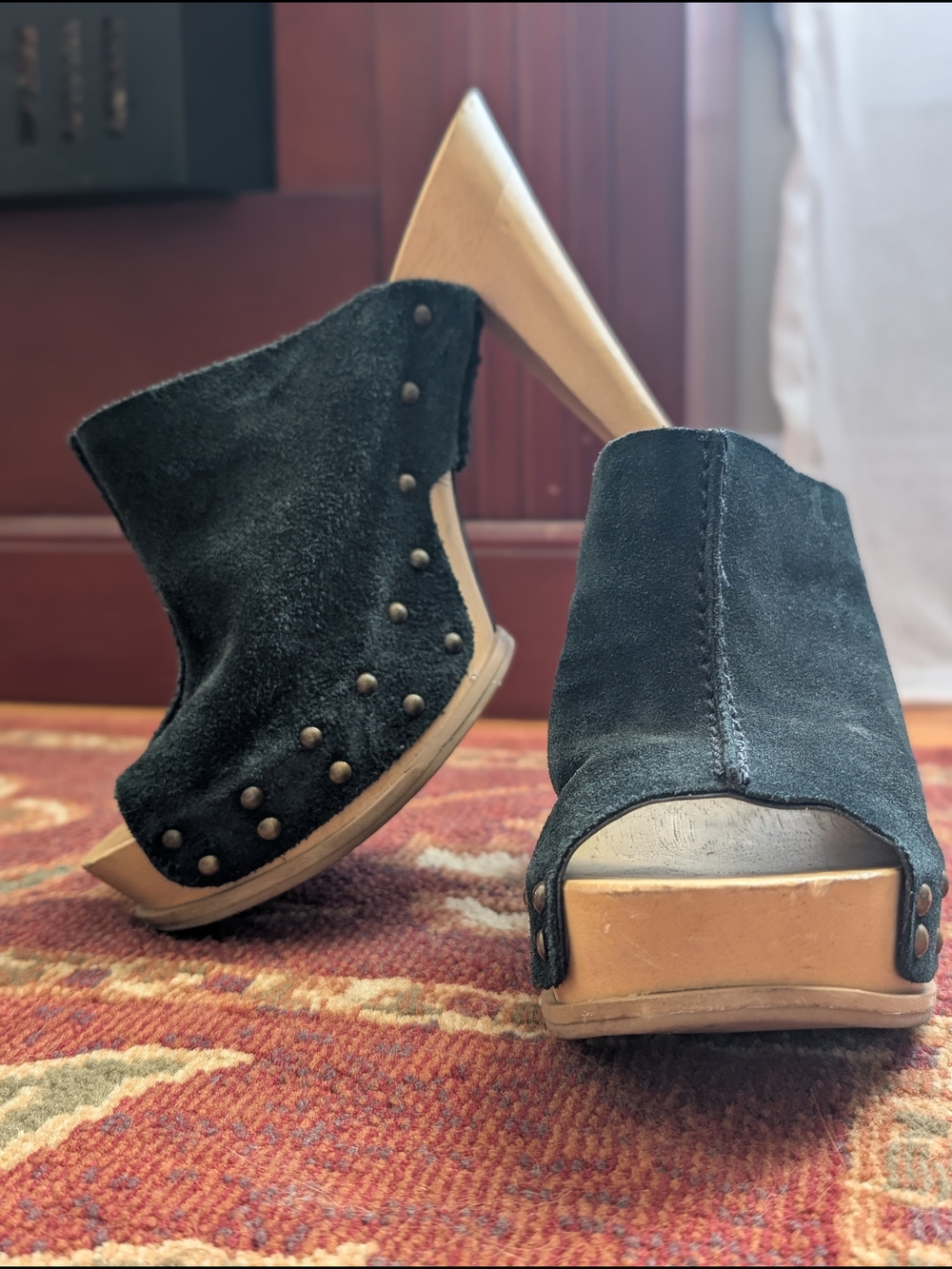 Steven By Steve Madden Dark Green Suede Open-Toe Clog Mules with Studs